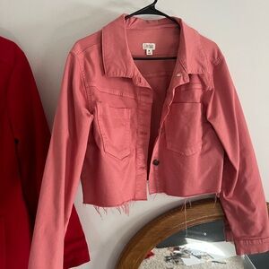 Women’s cropped cotton jean jacket with distressing